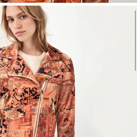 Anthropologie Tapestry Cropped Velvet Moto Jacket - Picture 4 of 12
